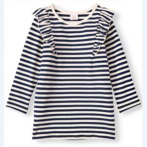 5/$20 NEW 3T Girls Navy Stripe Ruffle Shoulder Dress w/ Pockets